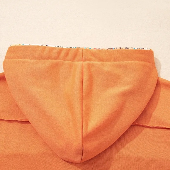 NWT Women’s Floral Patchwork Hoodie with Drawstring Orange Size Large - Picture 7 of 8